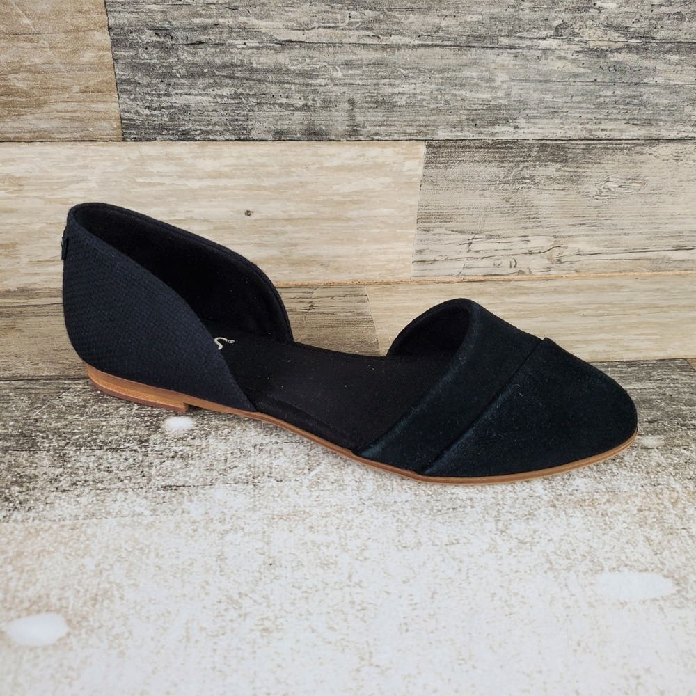 TOMS Jutti Womens D'Orsay Flats Sz 6 Black Suede Comfort Slip On Almond Toe